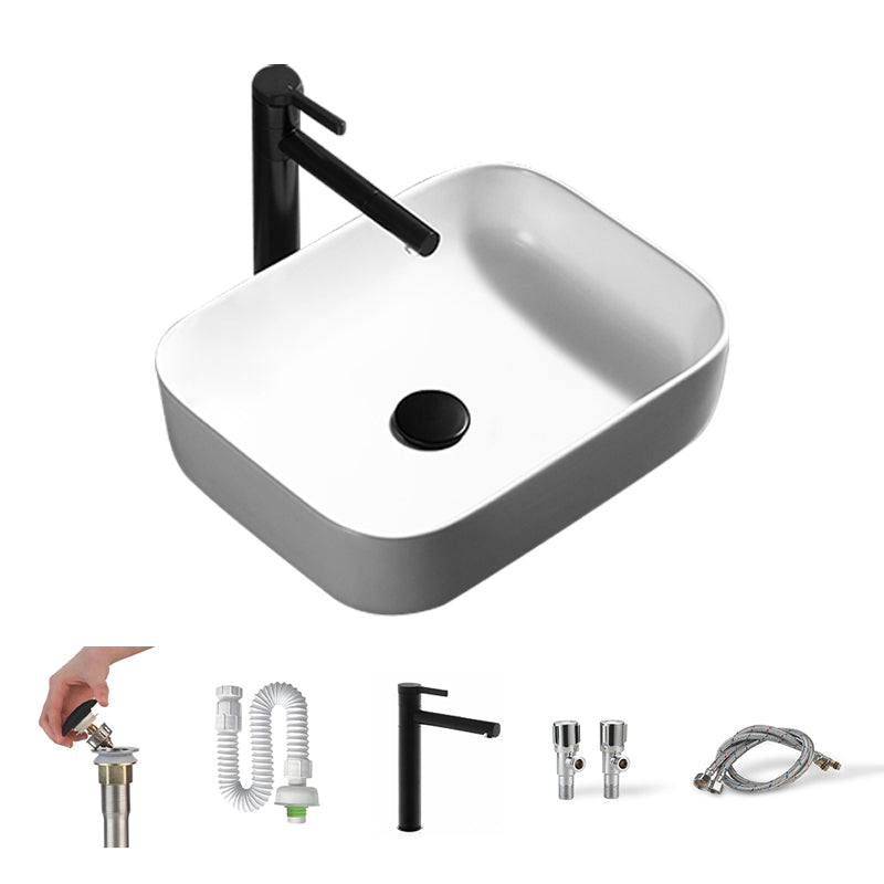 Contemporary Bathroom Sink Porcelain Pop-Up Drain Rectangular Vessel Lavatory Sink