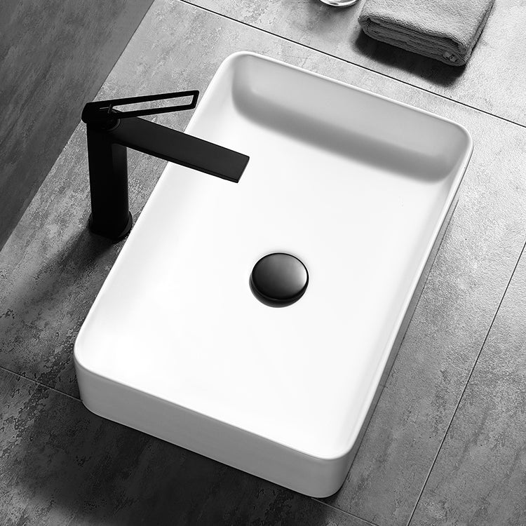 Contemporary Bathroom Sink Porcelain Pop-Up Drain Rectangular Vessel Lavatory Sink