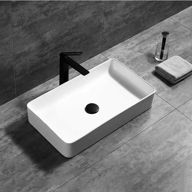 Contemporary Bathroom Sink Porcelain Pop-Up Drain Rectangular Vessel Lavatory Sink