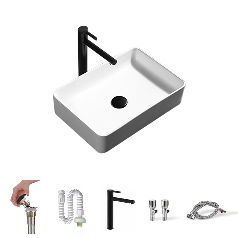 Contemporary Bathroom Sink Porcelain Pop-Up Drain Rectangular Vessel Lavatory Sink