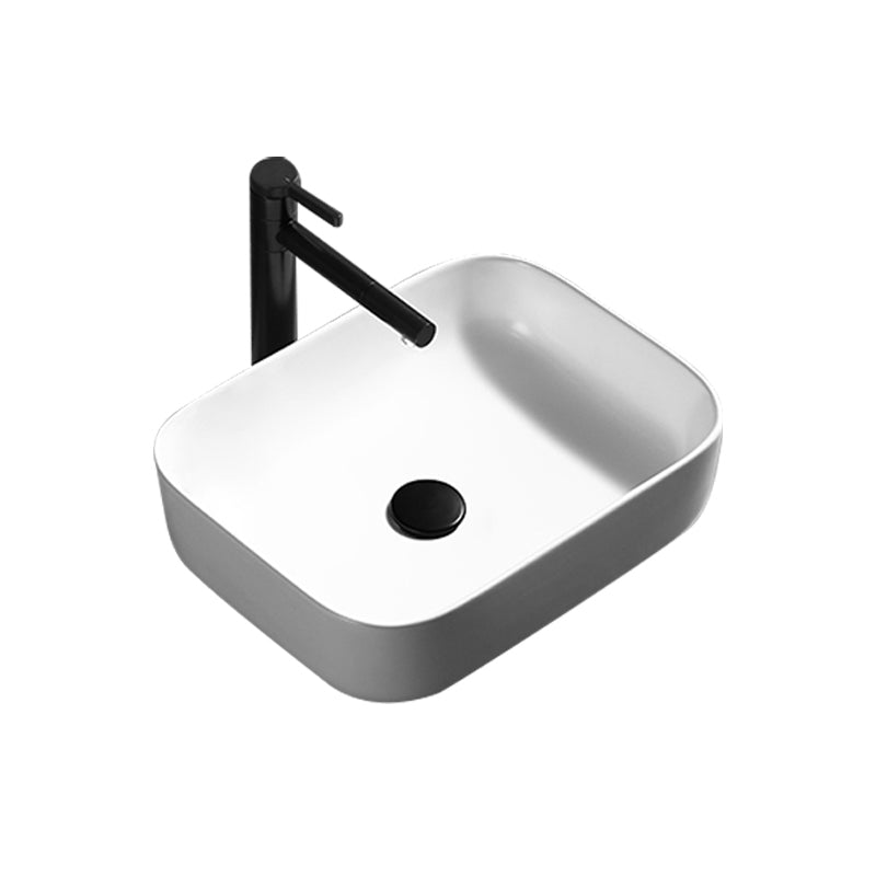 Contemporary Bathroom Sink Porcelain Pop-Up Drain Rectangular Vessel Lavatory Sink