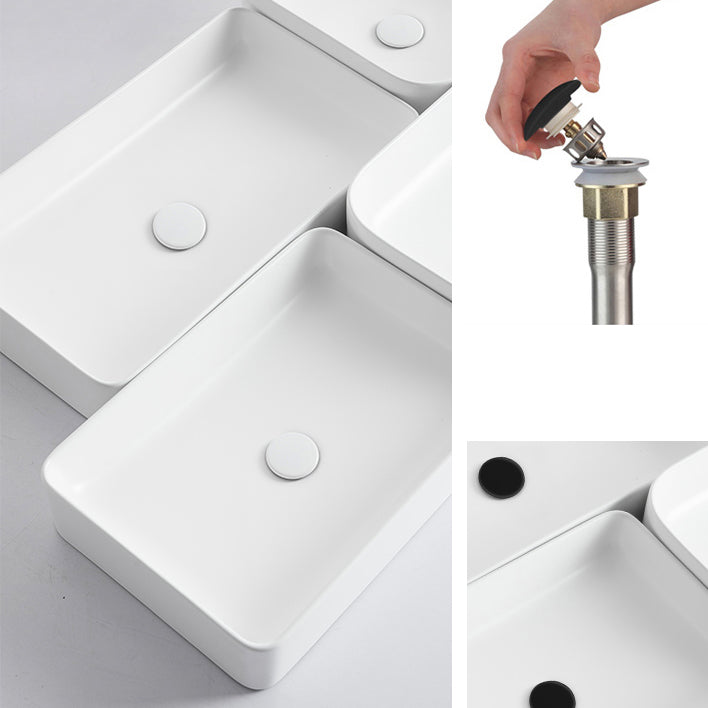 Contemporary Bathroom Sink Porcelain Pop-Up Drain Rectangular Vessel Lavatory Sink