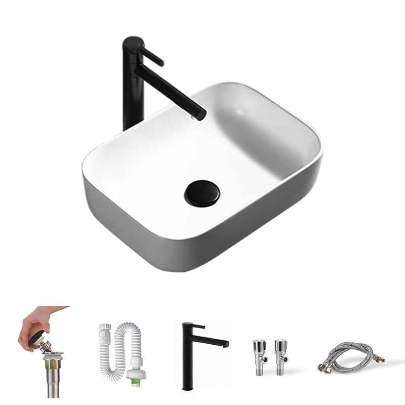 Contemporary Bathroom Sink Porcelain Pop-Up Drain Rectangular Vessel Lavatory Sink