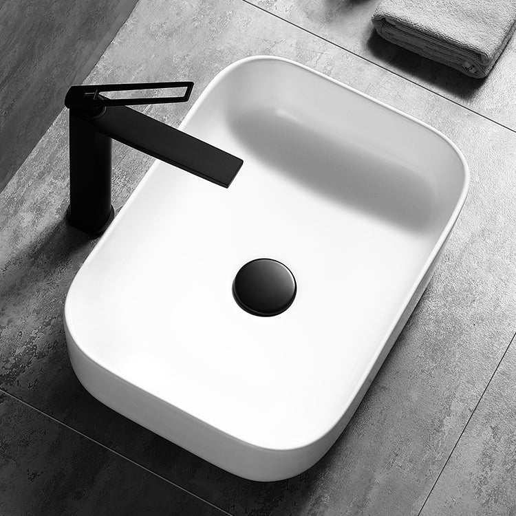 Contemporary Bathroom Sink Porcelain Pop-Up Drain Rectangular Vessel Lavatory Sink