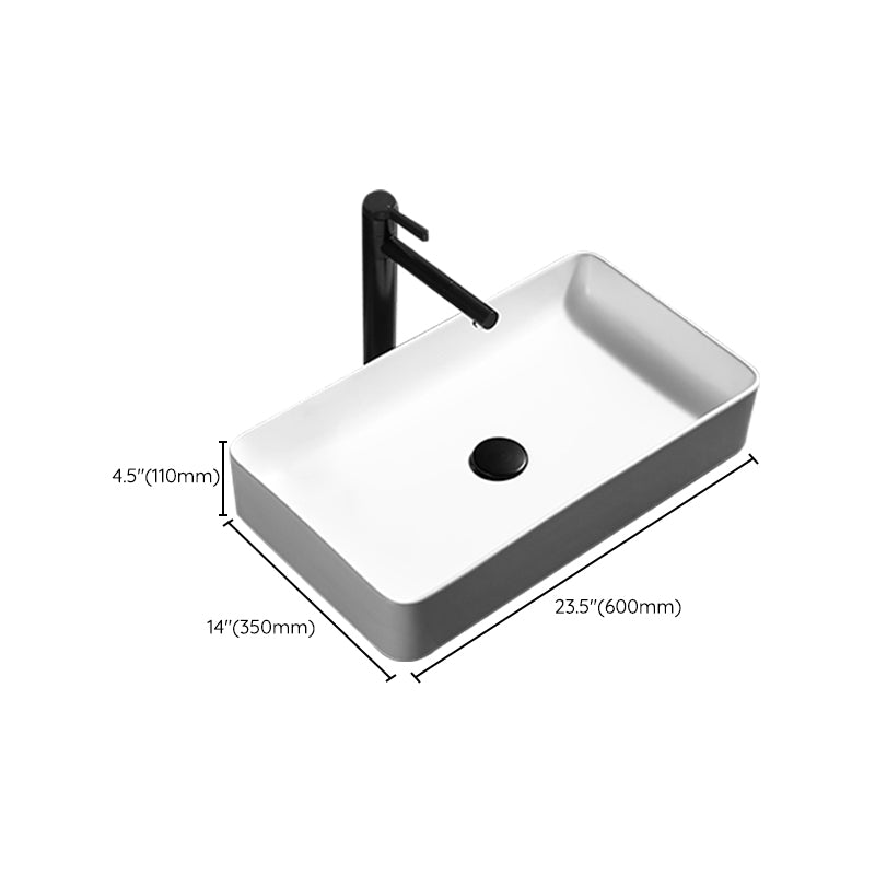 Contemporary Bathroom Sink Porcelain Pop-Up Drain Rectangular Vessel Lavatory Sink
