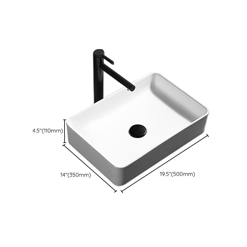 Contemporary Bathroom Sink Porcelain Pop-Up Drain Rectangular Vessel Lavatory Sink