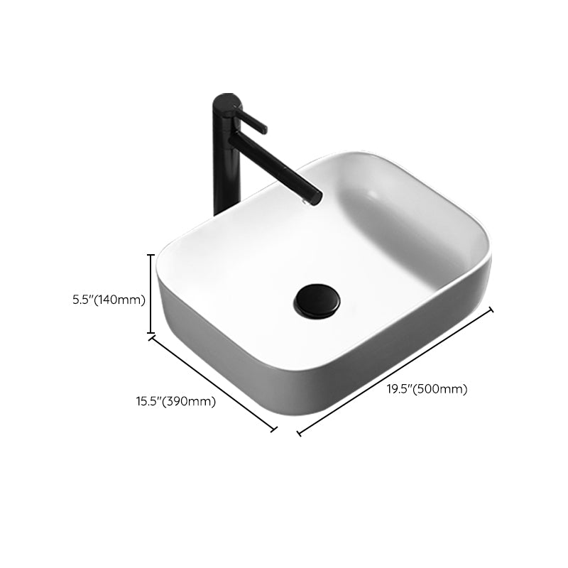 Contemporary Bathroom Sink Porcelain Pop-Up Drain Rectangular Vessel Lavatory Sink