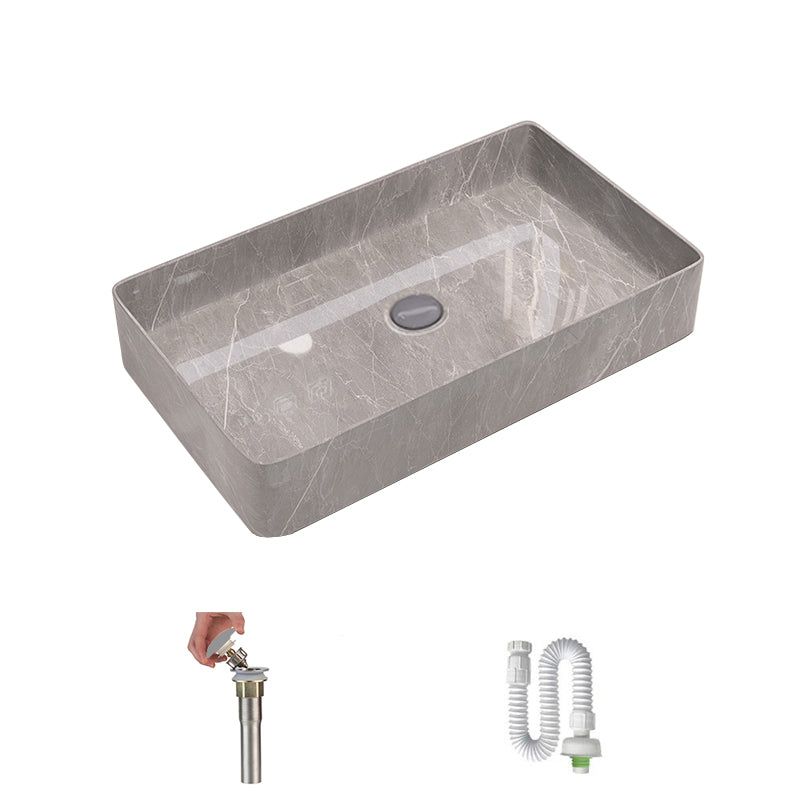 Modern Bathroom Sink Porcelain Rectangular Vessel Sink with Pop-Up Drain