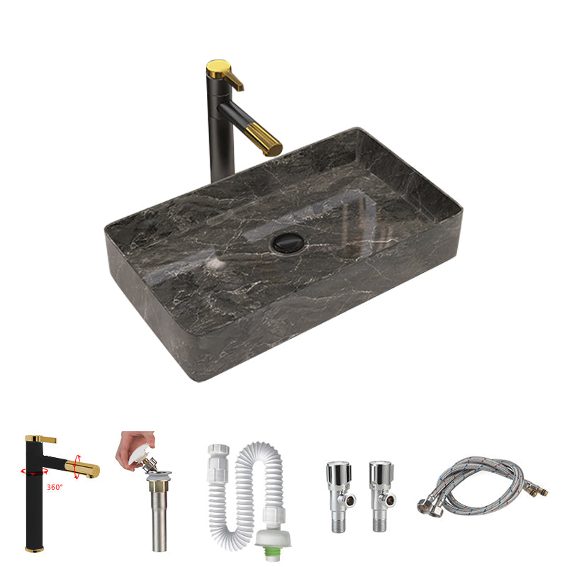 Modern Bathroom Sink Porcelain Rectangular Vessel Sink with Pop-Up Drain