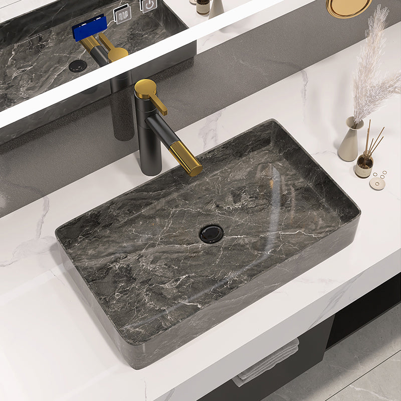 Modern Bathroom Sink Porcelain Rectangular Vessel Sink with Pop-Up Drain