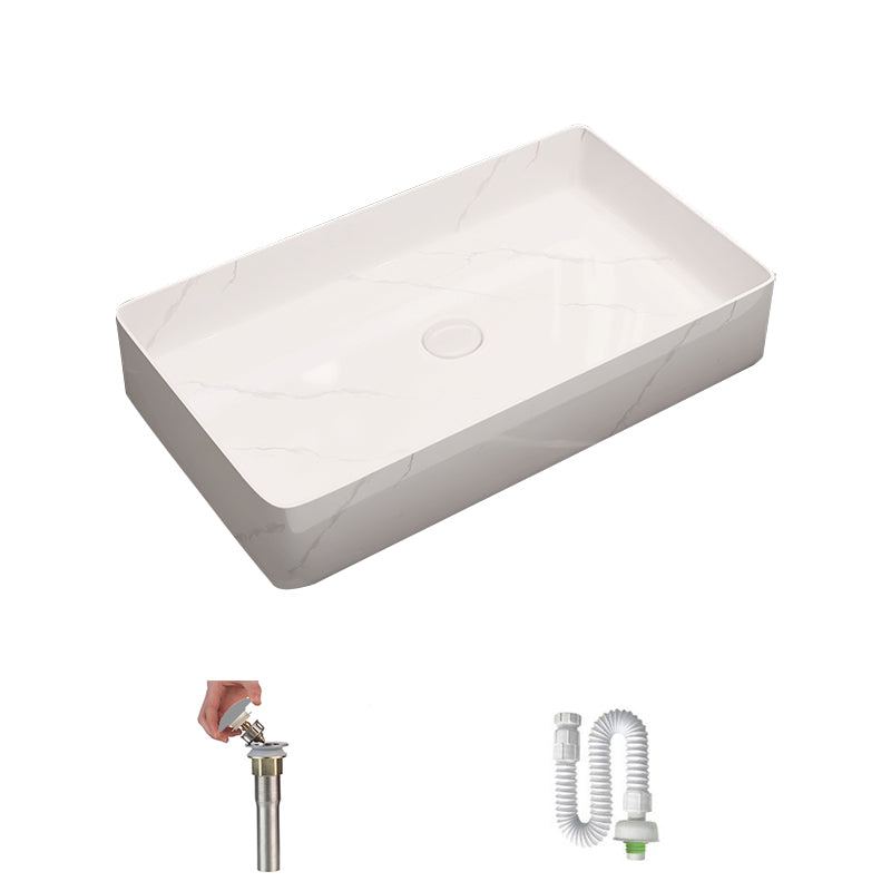 Modern Bathroom Sink Porcelain Rectangular Vessel Sink with Pop-Up Drain
