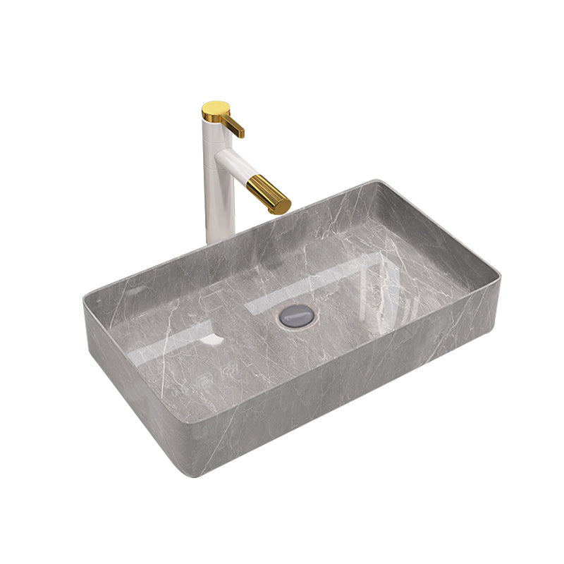Modern Bathroom Sink Porcelain Rectangular Vessel Sink with Pop-Up Drain