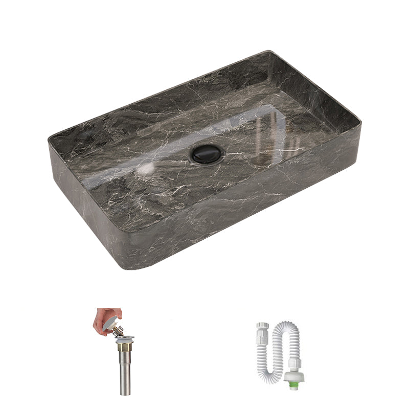 Modern Bathroom Sink Porcelain Rectangular Vessel Sink with Pop-Up Drain