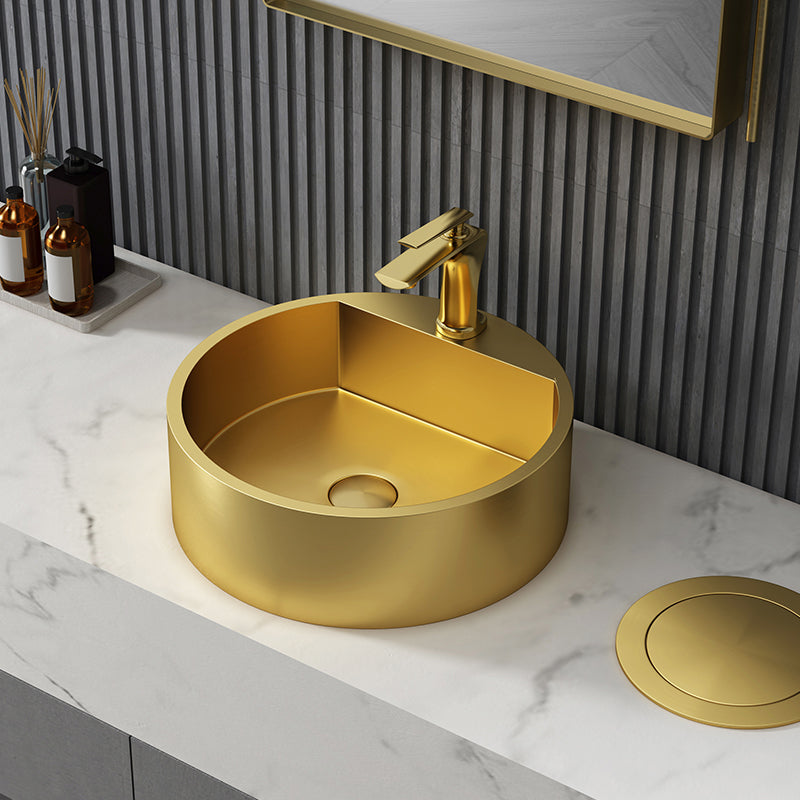 Modern Bathroom Sink Porcelain Pop-Up Drain Solid Color Round Vessel