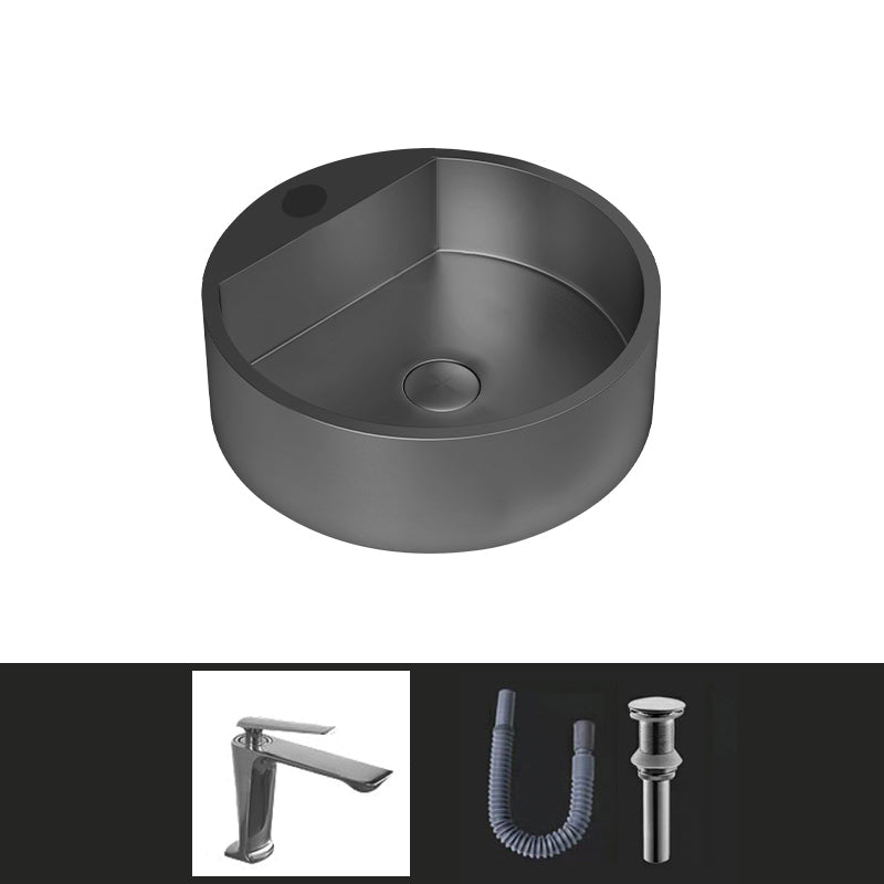 Modern Bathroom Sink Porcelain Pop-Up Drain Solid Color Round Vessel