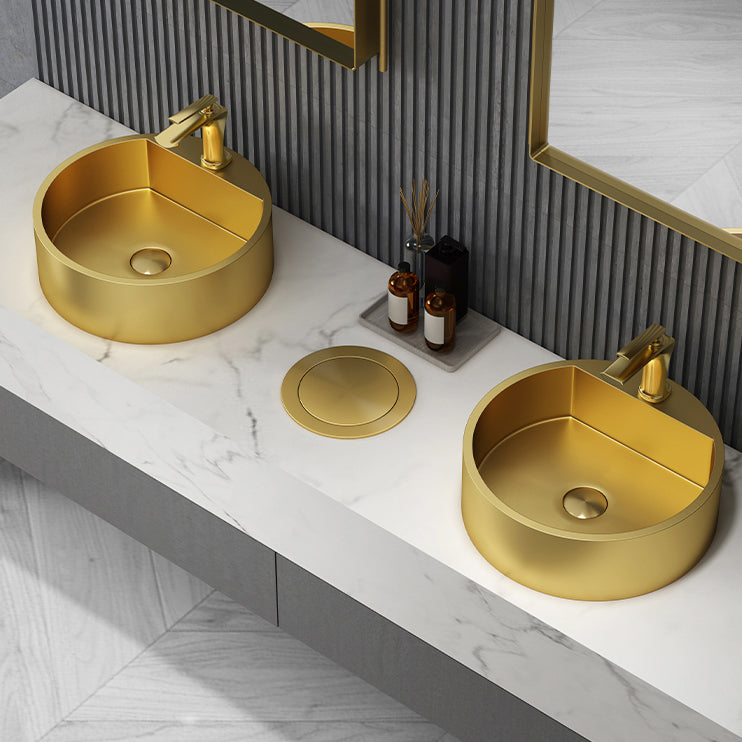 Modern Bathroom Sink Porcelain Pop-Up Drain Solid Color Round Vessel
