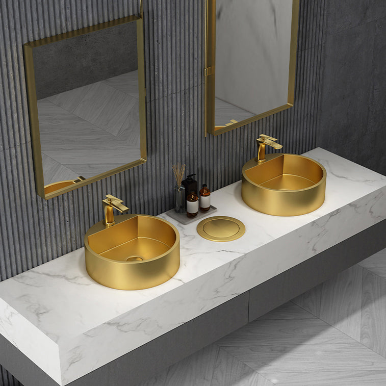 Modern Bathroom Sink Porcelain Pop-Up Drain Solid Color Round Vessel