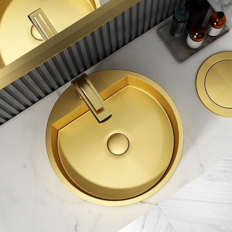 Modern Bathroom Sink Porcelain Pop-Up Drain Solid Color Round Vessel