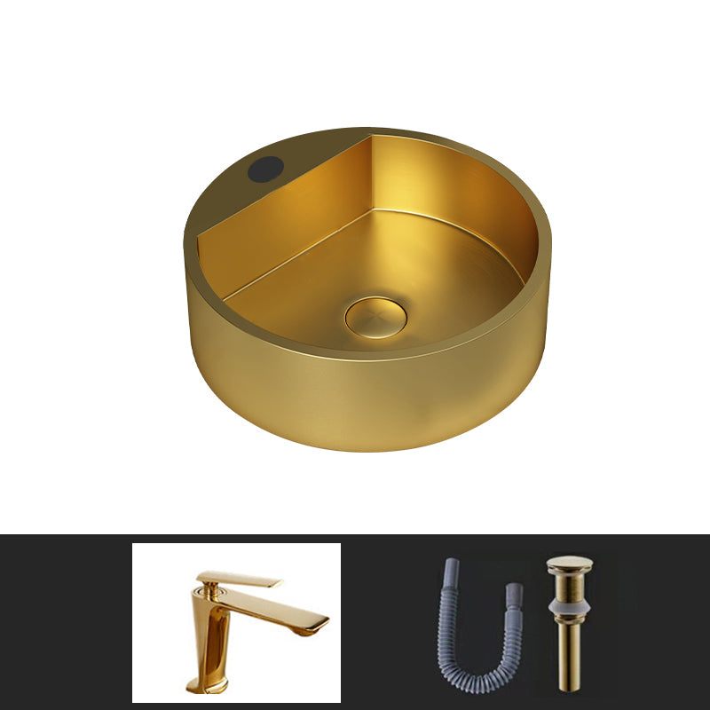 Modern Bathroom Sink Porcelain Pop-Up Drain Solid Color Round Vessel