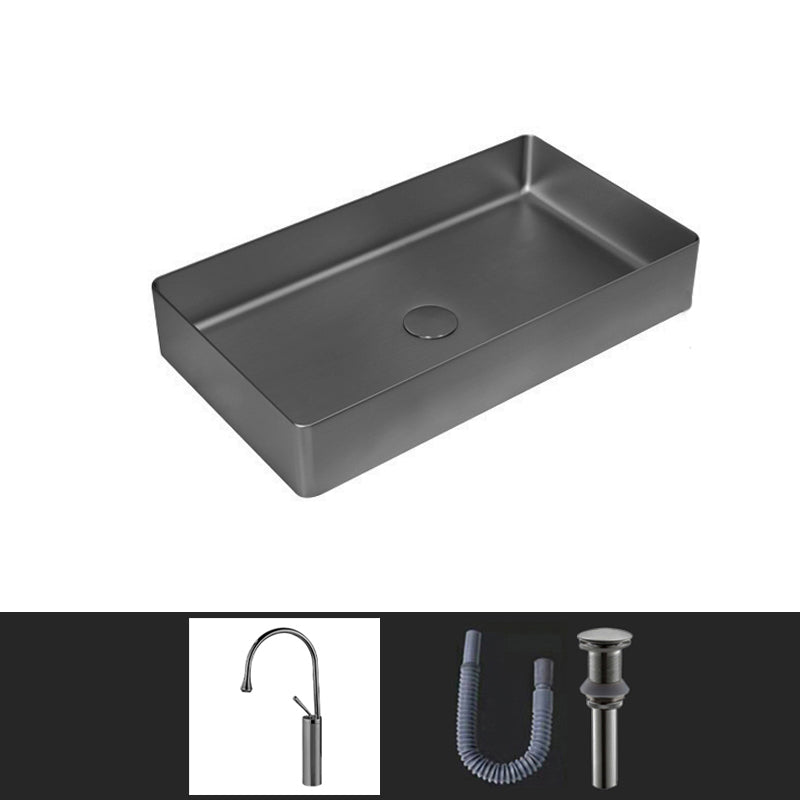 Contemporary Bathroom Sink Pop-Up Drain Metal Solid Color Rectangular Vessel Sink