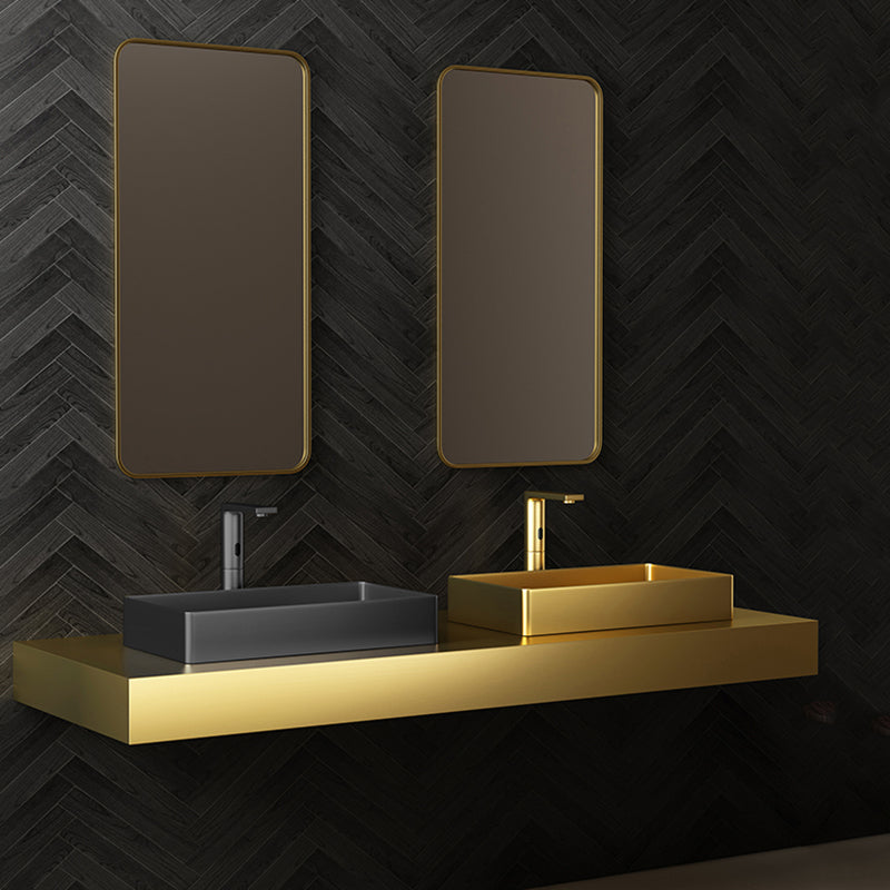 Contemporary Bathroom Sink Pop-Up Drain Metal Solid Color Rectangular Vessel Sink