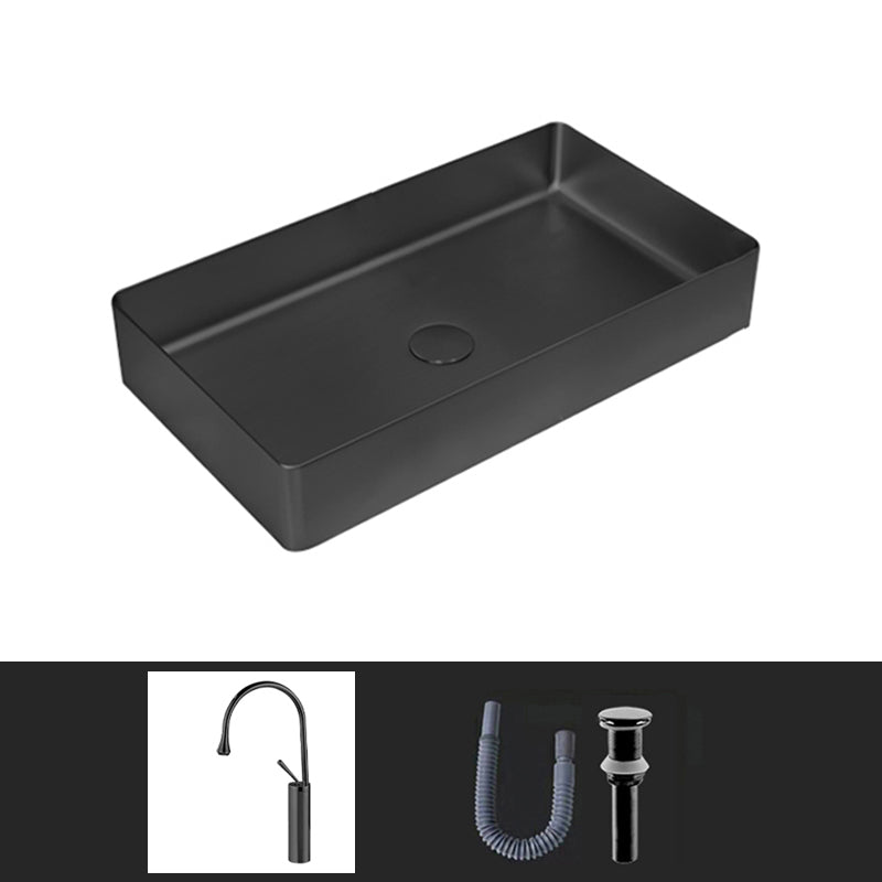 Contemporary Bathroom Sink Pop-Up Drain Metal Solid Color Rectangular Vessel Sink