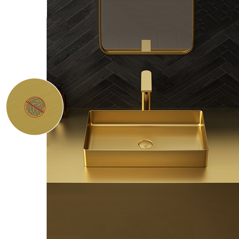 Contemporary Bathroom Sink Pop-Up Drain Metal Solid Color Rectangular Vessel Sink
