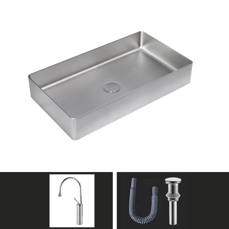 Contemporary Bathroom Sink Pop-Up Drain Metal Solid Color Rectangular Vessel Sink
