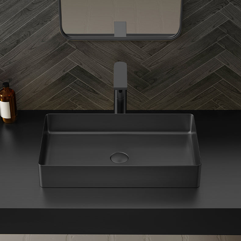 Contemporary Bathroom Sink Pop-Up Drain Metal Solid Color Rectangular Vessel Sink