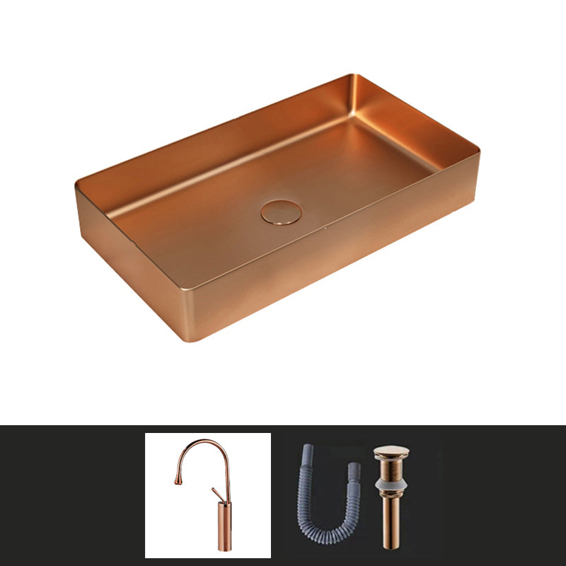 Contemporary Bathroom Sink Pop-Up Drain Metal Solid Color Rectangular Vessel Sink
