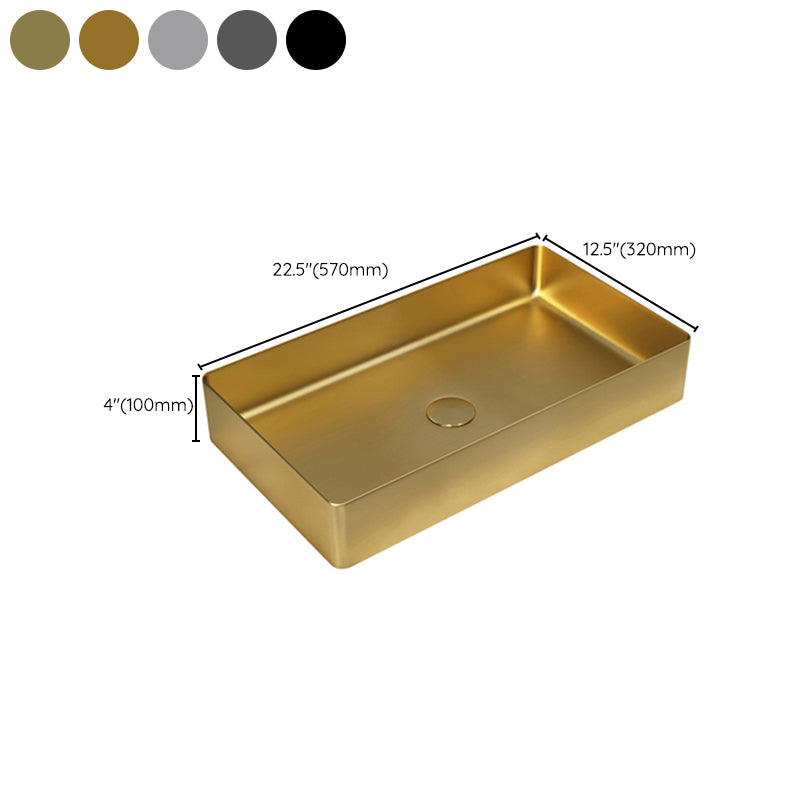 Contemporary Bathroom Sink Pop-Up Drain Metal Solid Color Rectangular Vessel Sink