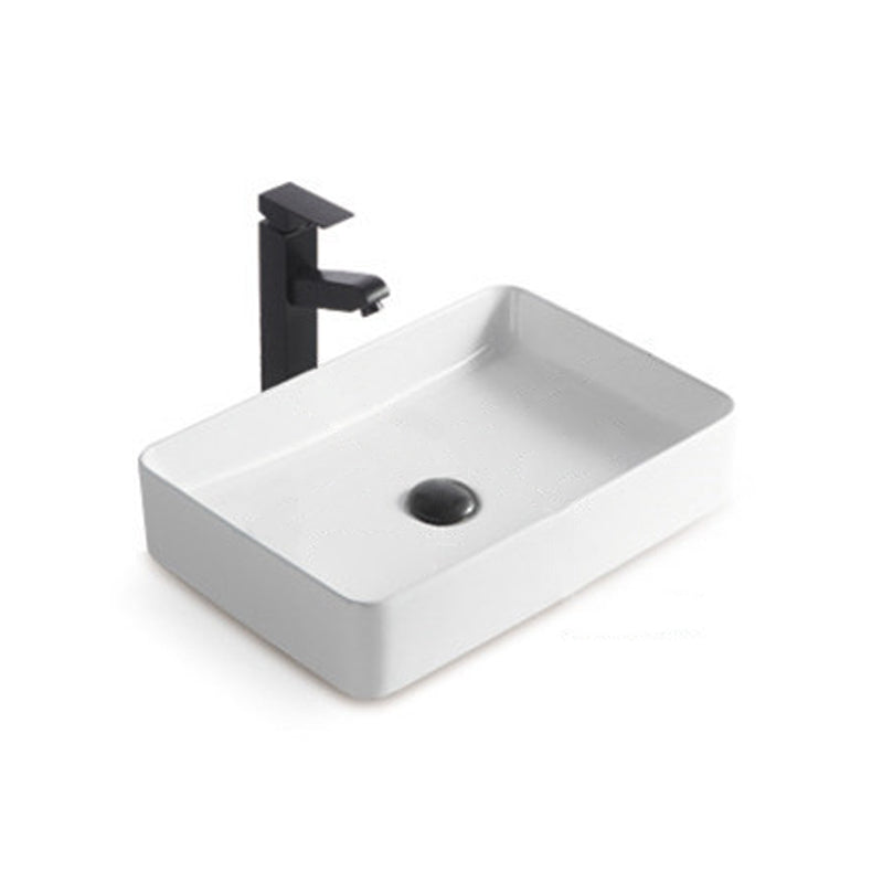 Modern Bathroom Sink Porcelain Rectangular Pop-Up Drain and Drain Assembly Basin Sink
