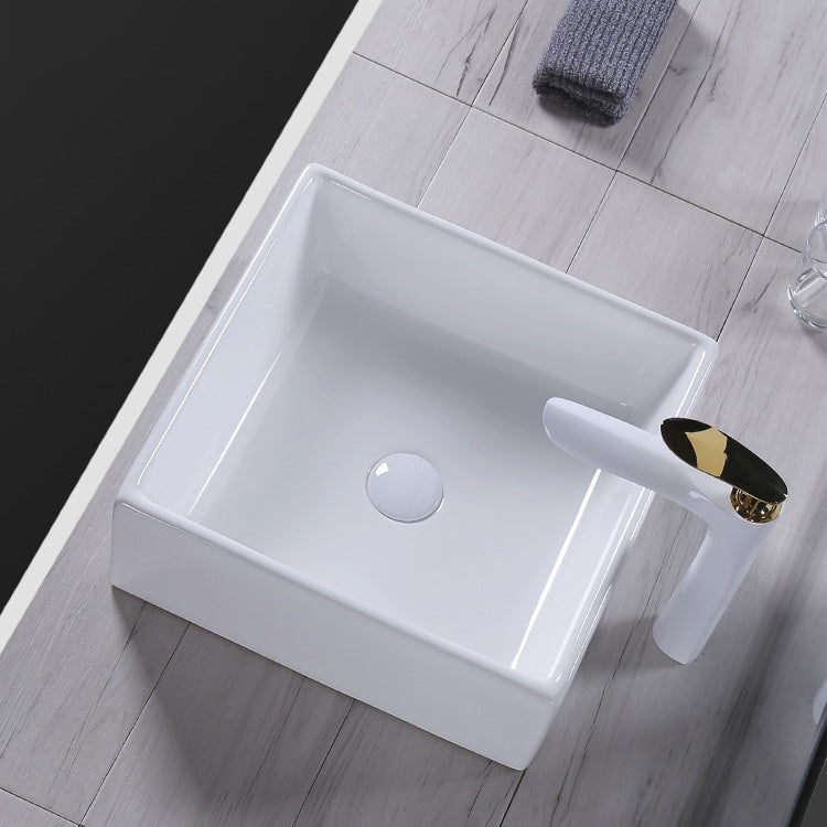 Modern Bathroom Sink Porcelain Rectangular Pop-Up Drain and Drain Assembly Basin Sink