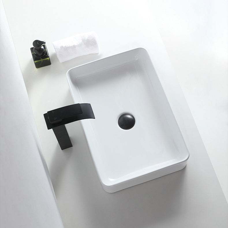 Modern Bathroom Sink Porcelain Rectangular Pop-Up Drain and Drain Assembly Basin Sink