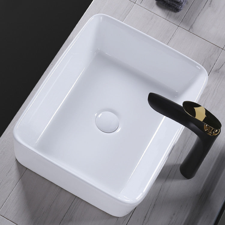 Modern Bathroom Sink Porcelain Rectangular Pop-Up Drain and Drain Assembly Basin Sink