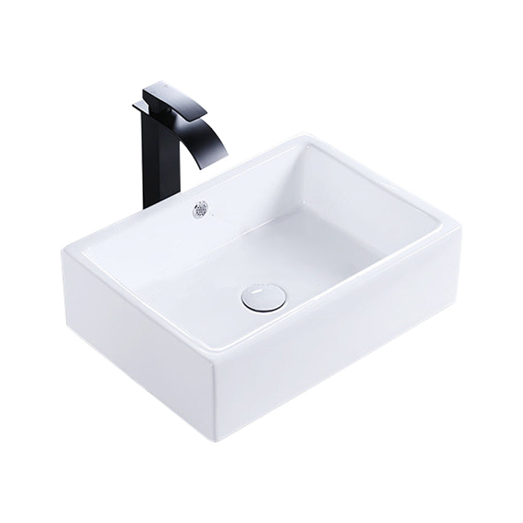 Modern Bathroom Sink Porcelain Rectangular Pop-Up Drain and Drain Assembly Basin Sink