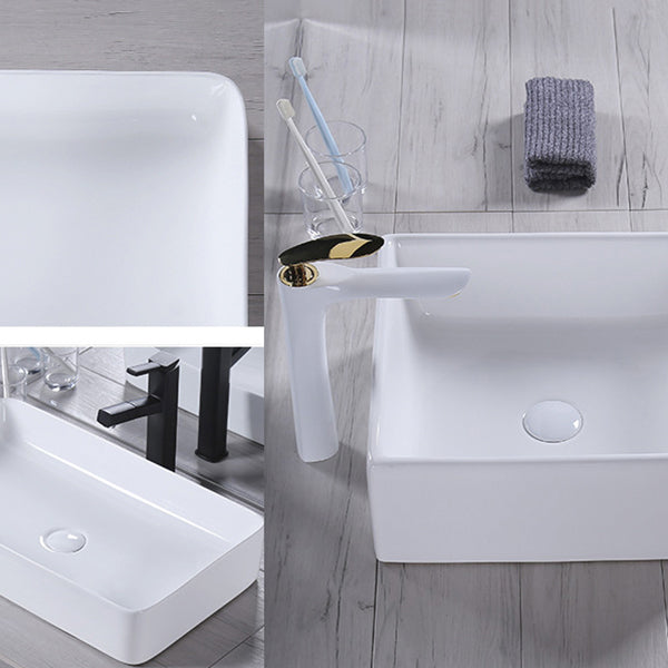 Modern Bathroom Sink Porcelain Rectangular Pop-Up Drain and Drain Assembly Basin Sink