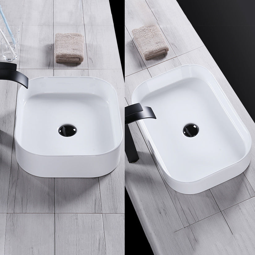 Modern Bathroom Sink Porcelain Rectangular Pop-Up Drain and Drain Assembly Basin Sink