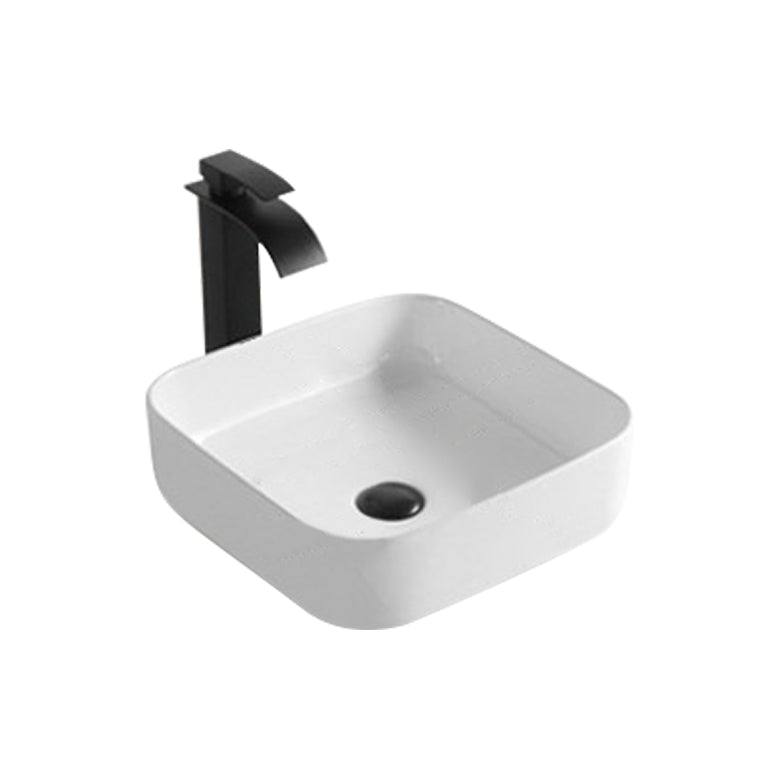 Modern Bathroom Sink Porcelain Rectangular Pop-Up Drain and Drain Assembly Basin Sink