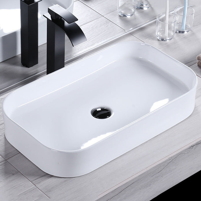 Modern Bathroom Sink Porcelain Rectangular Pop-Up Drain and Drain Assembly Basin Sink