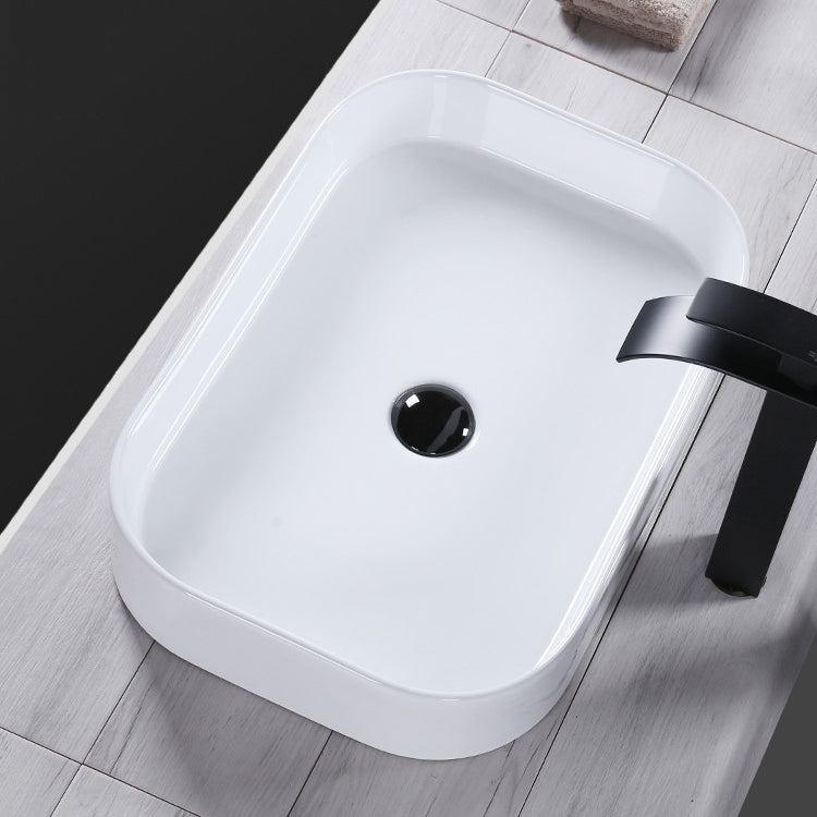 Modern Bathroom Sink Porcelain Rectangular Pop-Up Drain and Drain Assembly Basin Sink