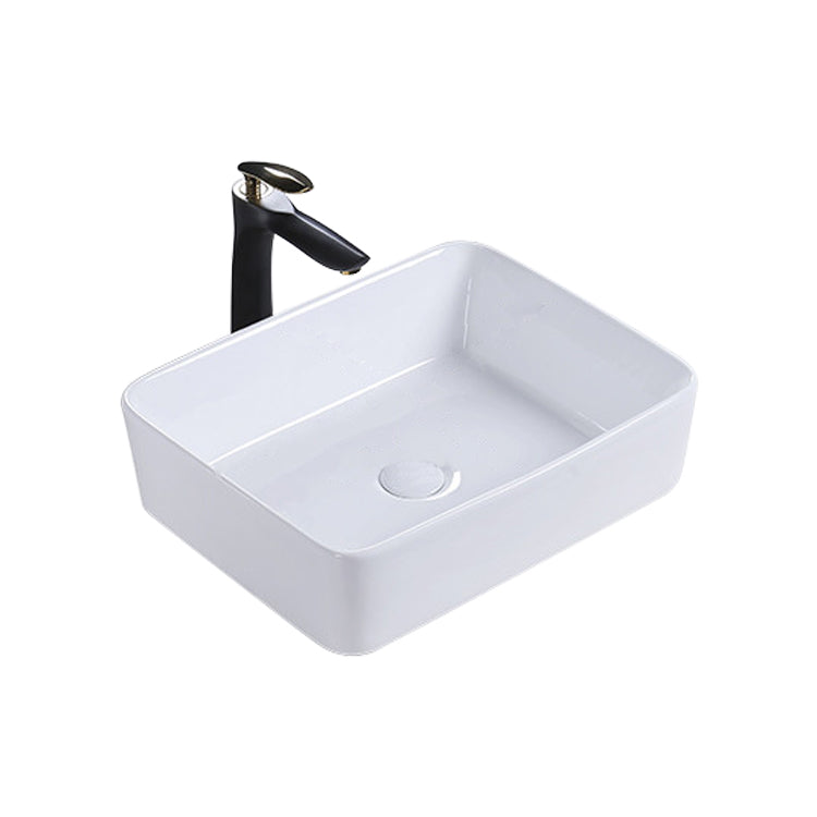 Modern Bathroom Sink Porcelain Rectangular Pop-Up Drain and Drain Assembly Basin Sink