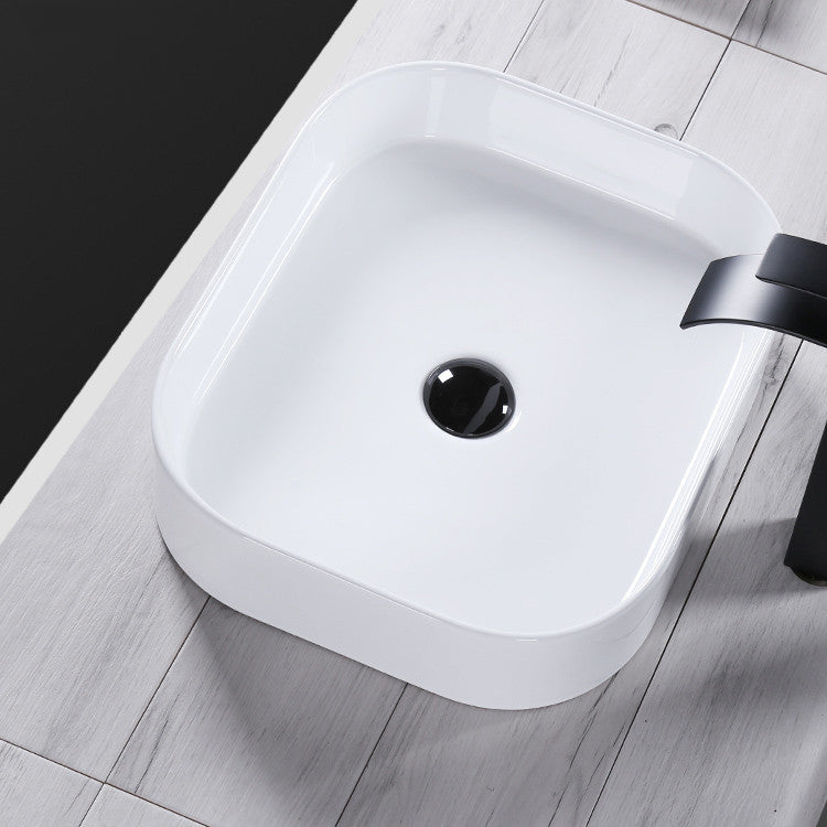 Modern Bathroom Sink Porcelain Rectangular Pop-Up Drain and Drain Assembly Basin Sink
