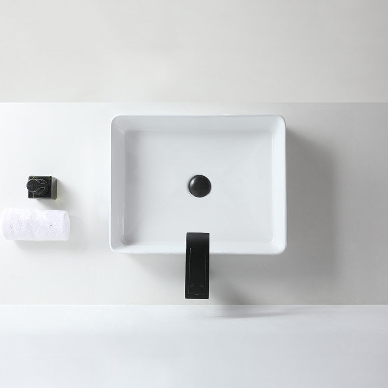 Modern Bathroom Sink Porcelain Rectangular Pop-Up Drain and Drain Assembly Basin Sink