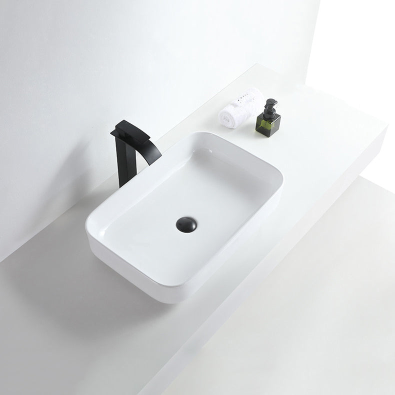Modern Bathroom Sink Porcelain Rectangular Pop-Up Drain and Drain Assembly Basin Sink