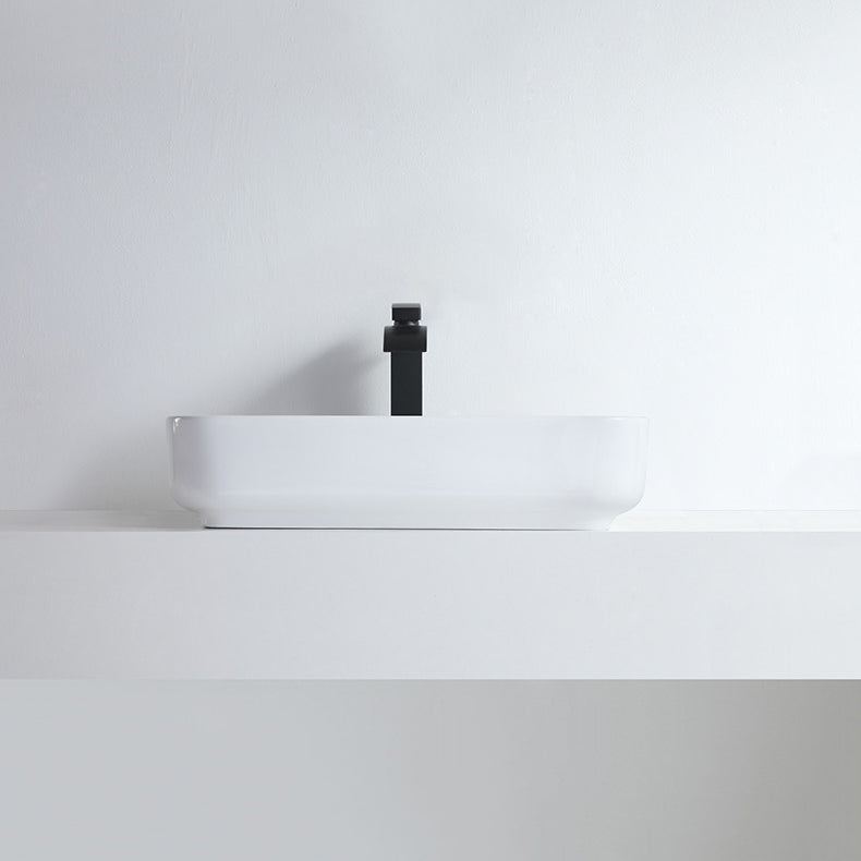 Modern Bathroom Sink Porcelain Rectangular Pop-Up Drain and Drain Assembly Basin Sink