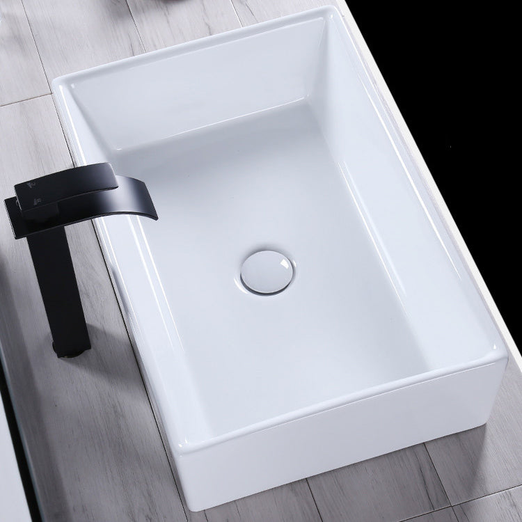Modern Bathroom Sink Porcelain Rectangular Pop-Up Drain and Drain Assembly Basin Sink