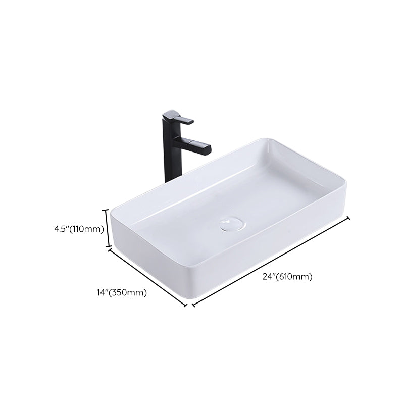 Modern Bathroom Sink Porcelain Rectangular Pop-Up Drain and Drain Assembly Basin Sink