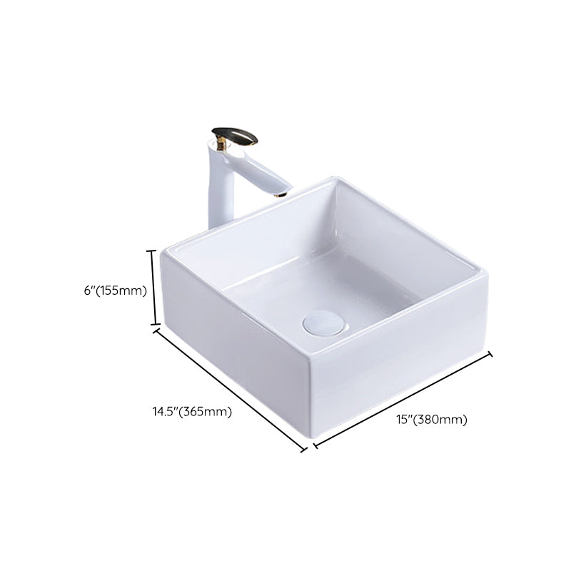 Modern Bathroom Sink Porcelain Rectangular Pop-Up Drain and Drain Assembly Basin Sink