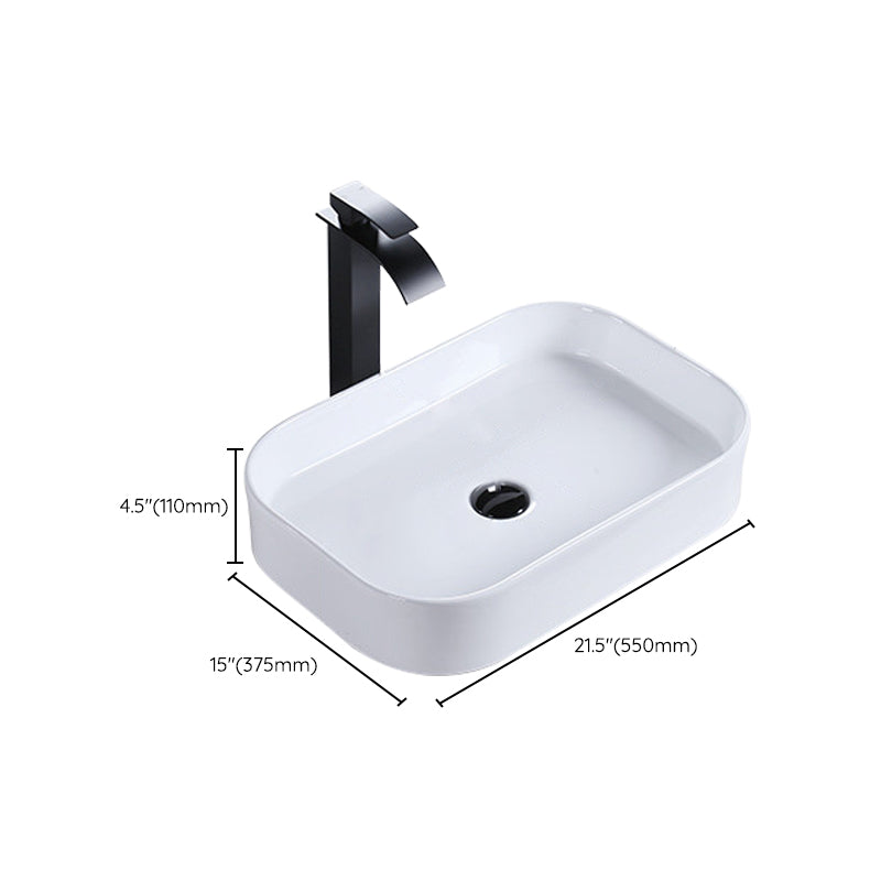 Modern Bathroom Sink Porcelain Rectangular Pop-Up Drain and Drain Assembly Basin Sink